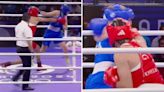 Moment boxer is punched by Olympic rival who previously failed gender test