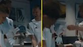 Dan Burn awkwardly tries on and goalkeeper gloves and has teammates in stitches