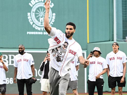 NBA champion Celtics throw first pitches before Red Sox game