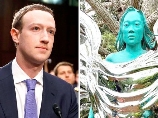 Mark Zuckerberg reveals giant teal statue of wife Priscilla Chan in photo posted to Instagram