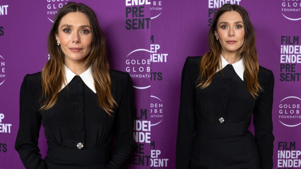 Elizabeth Olsen Embraces Bold Shoulders in Collared Versace Minidress on ‘Jimmy Kimmel Live!,’ Talks ‘His Three Daughters’