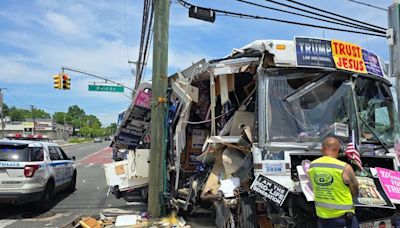 Out-of-control 'Trump Trailer' from NJ ends up heavily damaged