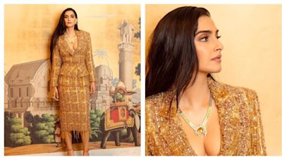 Sonam Kapoor glitters in ‘insane’ golden skirt suit that accentuates her body elegantly