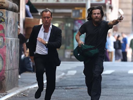 Jude Law and Jason Bateman film scenes for Black Rabbit show in NYC