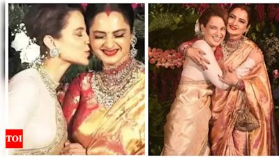 Kangana Ranaut kisses and hugs Rekha in throwback photos from Anushka Sharma and Virat Kohli's wedding reception - See inside | - Times of India