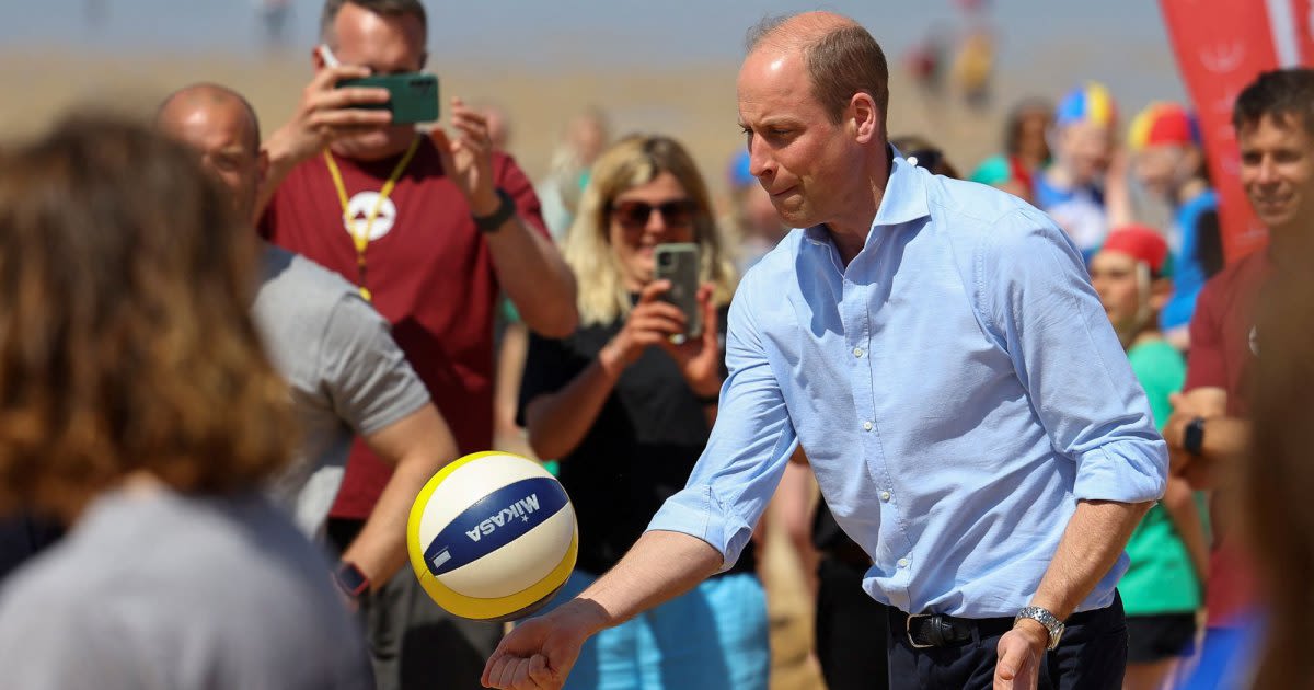 Prince William Attempts to Show Off Volleyball Skills During Beach Visit in Cornwall