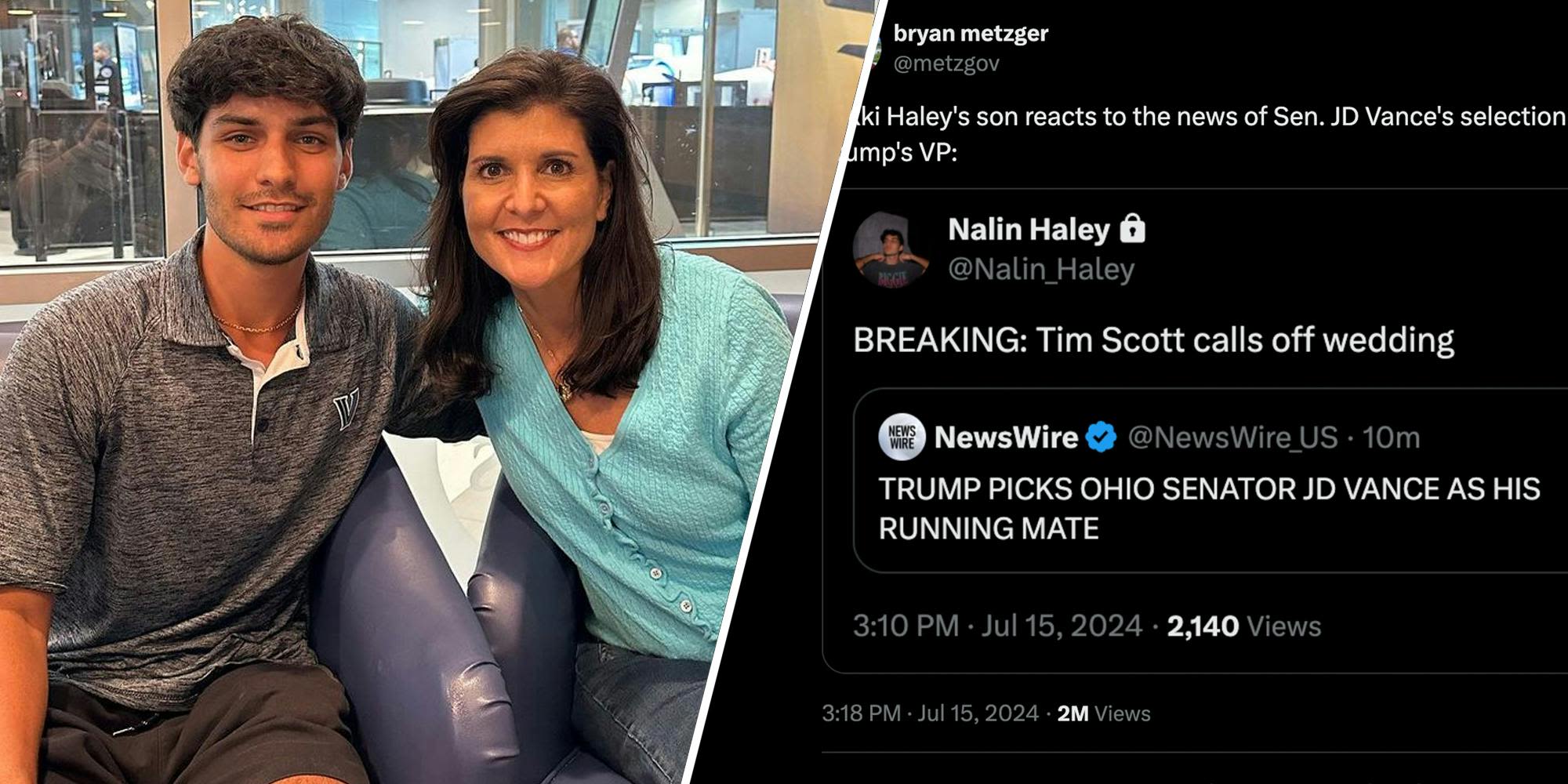 Nikki Haley's son jabs Tim Scott's engagement after Vance picked as Trump's VP