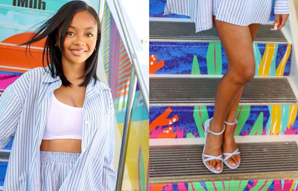 Skai Jackson Matches Blue Sandals With Outfit at San Diego Comic Con