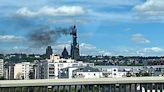 Rouen cathedral's spire is on fire, French TV shows