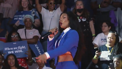 ‘Let’s get this done, hotties’: Megan Thee Stallion performs at Kamala Harris rally