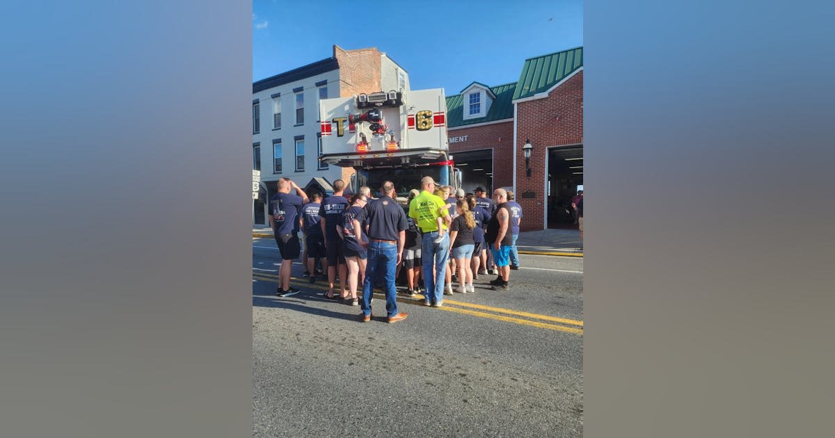 New Tower Pushed into Emmitsburg, MD, Fire Station by Firefighters, Citizens