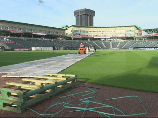 Excitement builds as crews begin to assemble the stage for the Adam Wainwright concert