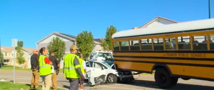 6 injured in crash involving school bus in Denver