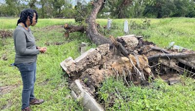 'This is disheartening': Headstones at historic Olivewood Cemetery damaged by Beryl and May derecho storm