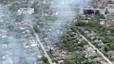 Drone footage shows Ukrainian village battered to ruins as residents flee Russian advance