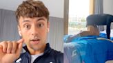 Tom Daley goes down on all fours to test new Olympic beds