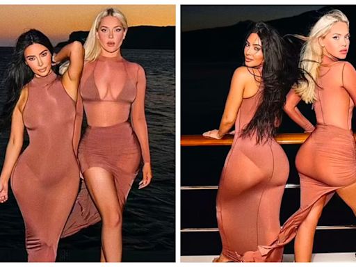 Kim Kardashian exibe curvas ao lado de amiga celeb com looks apertados e trabalhados na transparência em pôr do sol