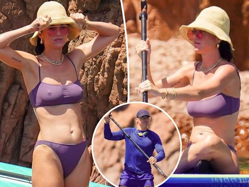 Katy Perry matches with Orlando Bloom in purple bikini during St. Tropez vacation