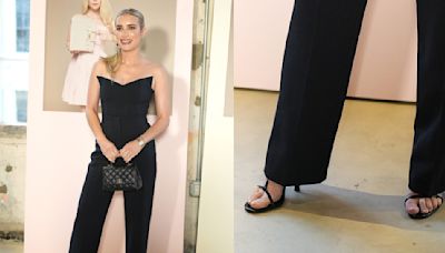 Emma Roberts Attends Fashionphile Event In Strappy Heeled Sandals and Angular Top