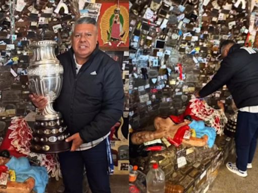 Claudio ‘Chiqui’ Tapia viajó a San Juan y le llevó la Copa América a la Difunta Correa