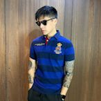 美國百分百【全新真品】Ralph Lauren Polo衫 RL 短袖 網眼 徽章 男 XS號 深藍條紋 A095