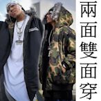 Cover Taiwan 官方直營 嘻哈 寬鬆 毛領 保暖 防寒 連帽外套 羽絨外套 迷彩外套 黑色 大尺碼 (預購)