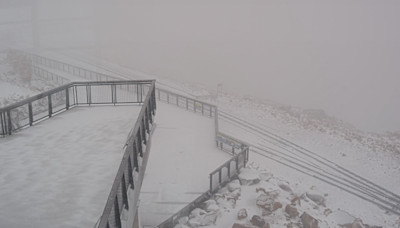 Snow on Pikes Peak after cold front moved through Wednesday