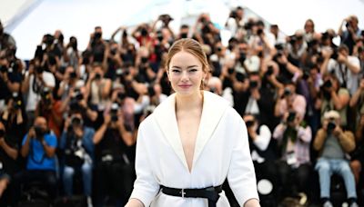 Emma Stone Wears Louis Vuitton Minidress With Statement Belt to Cannes Film Festival
