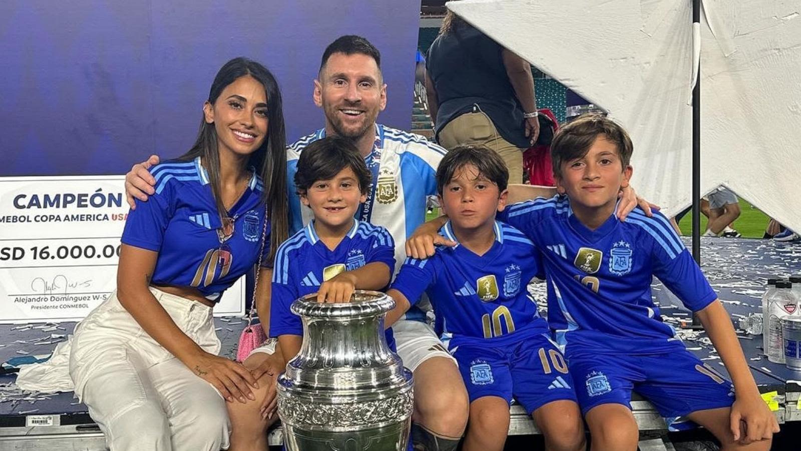 Lionel Messi celebrates Argentina's Copa América win alongside his family
