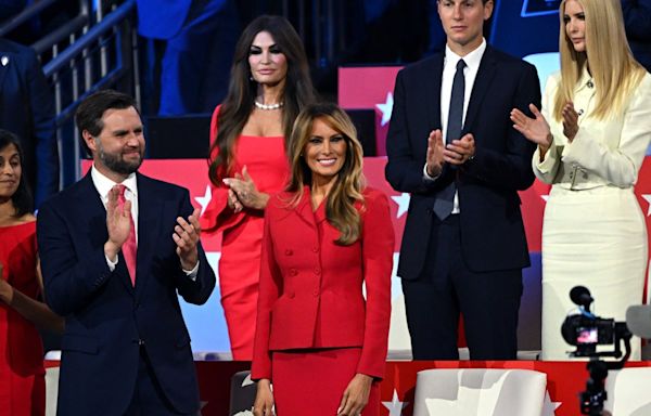 Melania Trump takes to RNC floor in rare appearance alongside family for his nomination speech