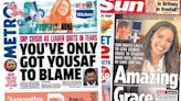 Newspaper headlines: 'You've only got Yousaf to blame' and 'Amazing Grace'