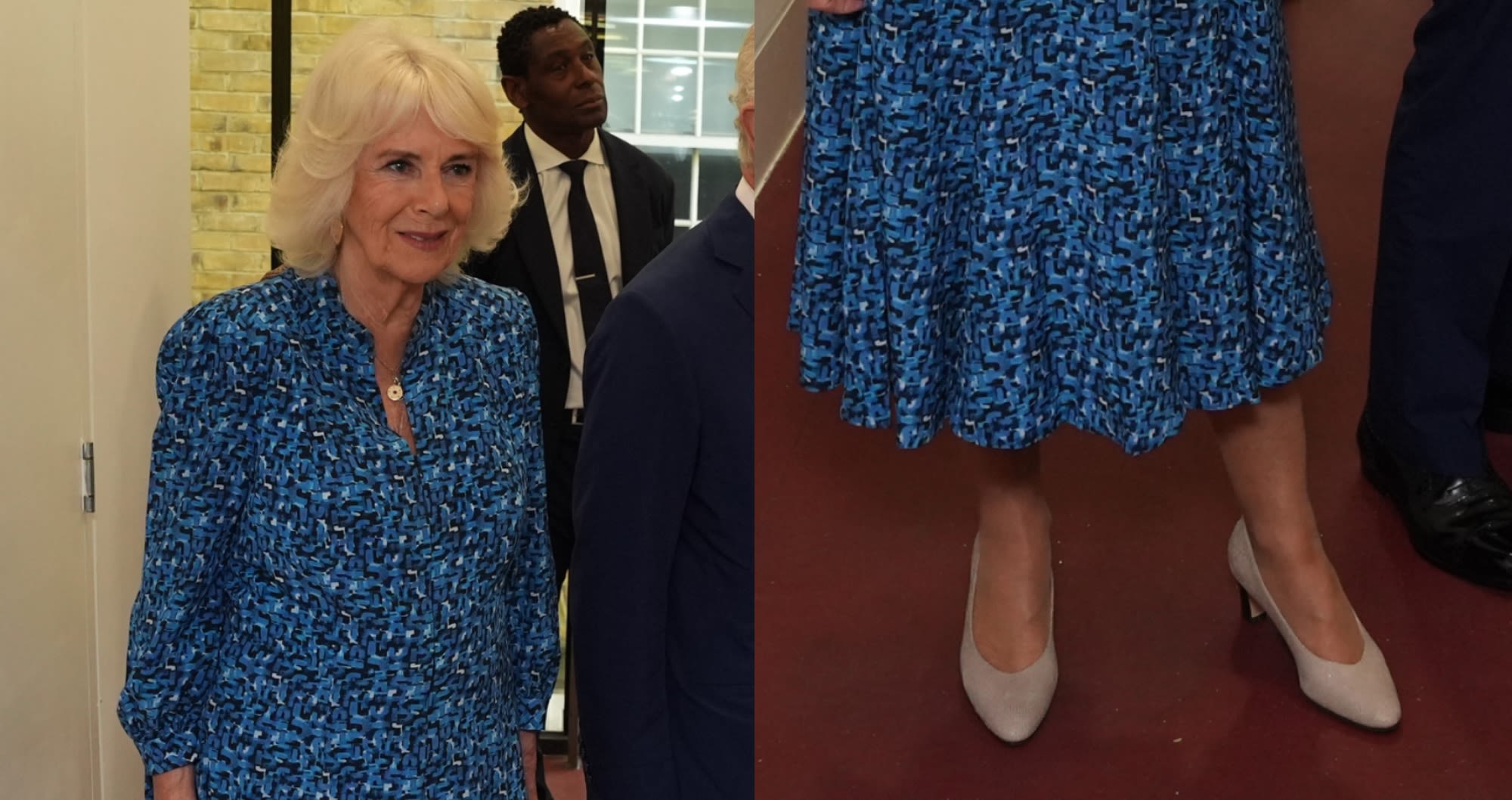 Queen Camilla Shines in Kitten Heels and Printed Dress at RADA Appearance in London