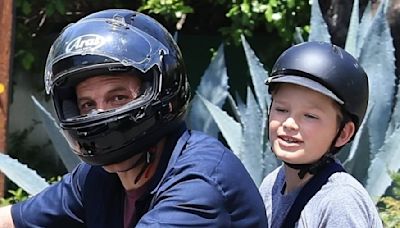 Ben Affleck and Samuel take a ride on his electric motorcycle in LA