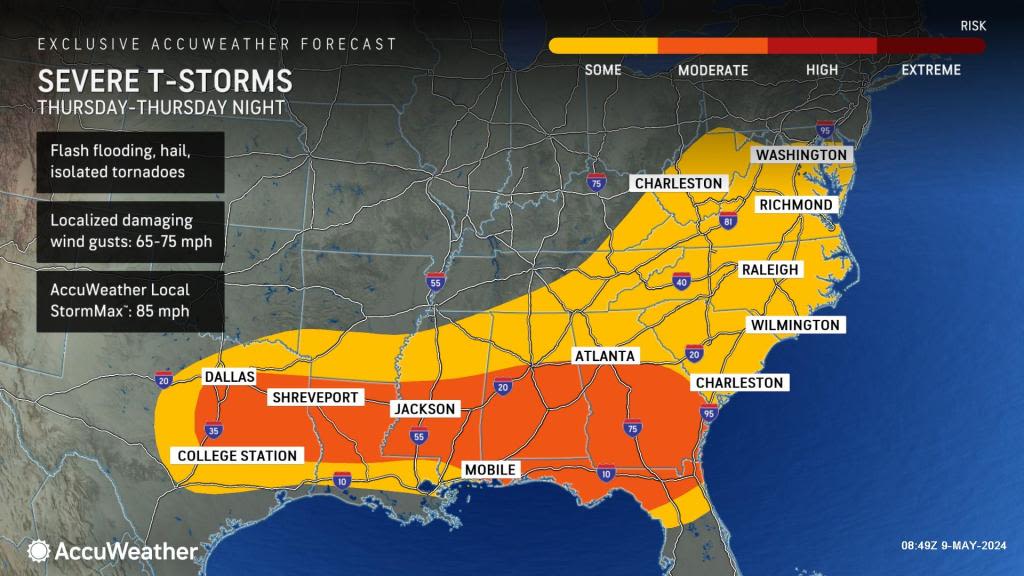Close to 80 million at risk of severe weather in eastern, southern US on Thursday