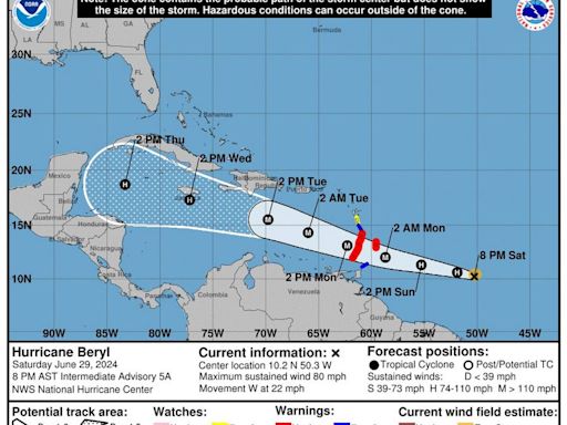 Hurricane Beryl expected to quickly reach Category 3 status as it sets sights on Caribbean