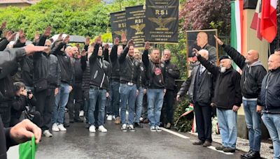 Dozens in Italy give a fascist salute on the anniversary of Mussolini’s execution