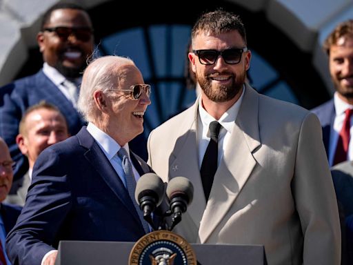 Travis Kelce Jokes He’s ‘Going to Get Tased’ as He Takes Over White House Podium Again