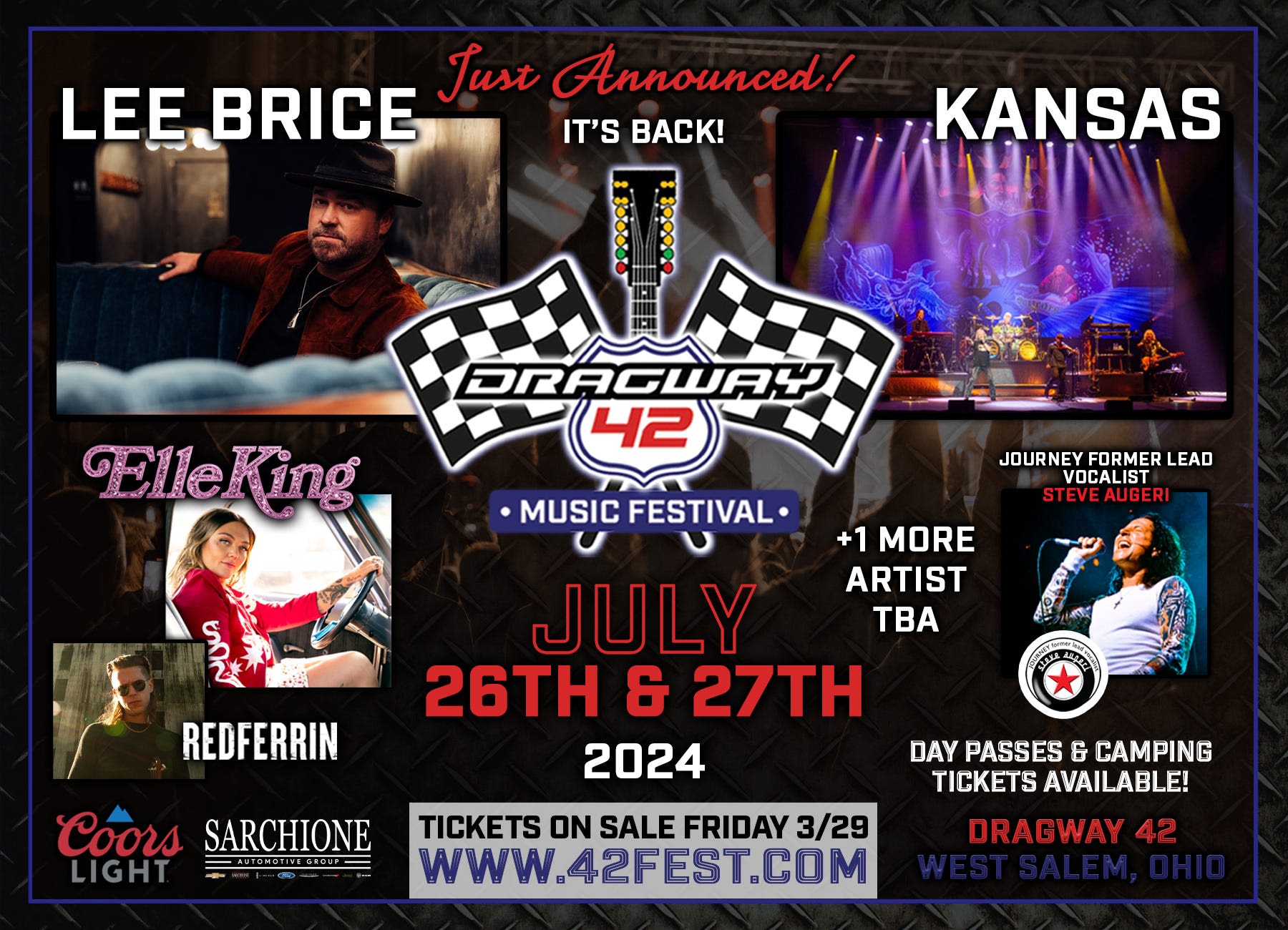 Dragway 42 Music Festival canceled. Concerts included Kansas, Elle King, Lee Brice, Foghat