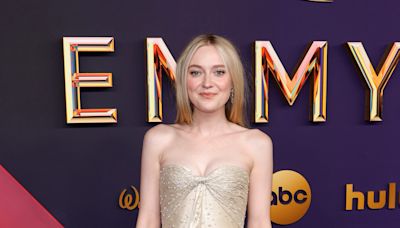 Dakota Fanning Glows in a Champagne Gown Dotted With Pearls at the Emmys