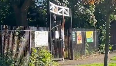 Shocking moment travellers break gates before setting up illegal camp