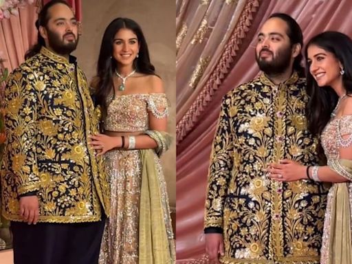 Anant Ambani-Radhika Merchant Sangeet: Couple Dazzle In Abu Jani and Sandeep Khosla Couture - News18