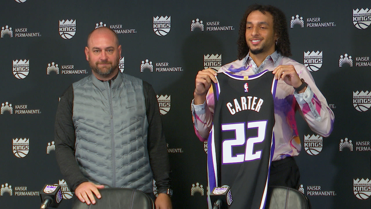 Kings draft pick Devin Carter introduced by GM Monte McNair at press conference in Sacramento