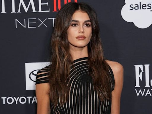 Kaia Gerber's Surrealist Naked Minidress With Abstract Stripes Has The Perfect Level Of Fringe Detail