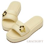 【Grace Gift】紀卜心聯名-泡泡棉花糖厚底拖鞋 淺黃