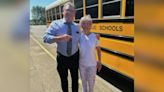 Mary Beasley, who kept control of students on her school bus for 50 years, celebrates her final ride