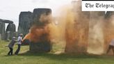 Watch: Just Stop Oil sprays Stonehenge orange on eve of summer solstice