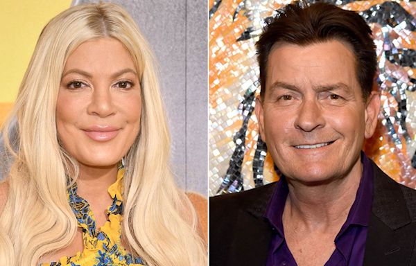 Tori Spelling claims Charlie Sheen once handed her a 'hot crack pipe' when she walked into his condo