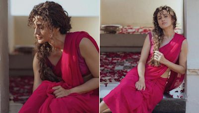 Taapsee Pannu's Red Saree Allows No Room For Monsoon Greys To Peep In