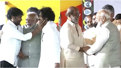 Watch: PM Modi hugs Chiranjeevi and Pawan Kalyan, greets Rajinikanth