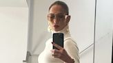 Jennifer Lopez Makes a Knit Sweater Look So Glamorous by Adding Lots of Gold Bling